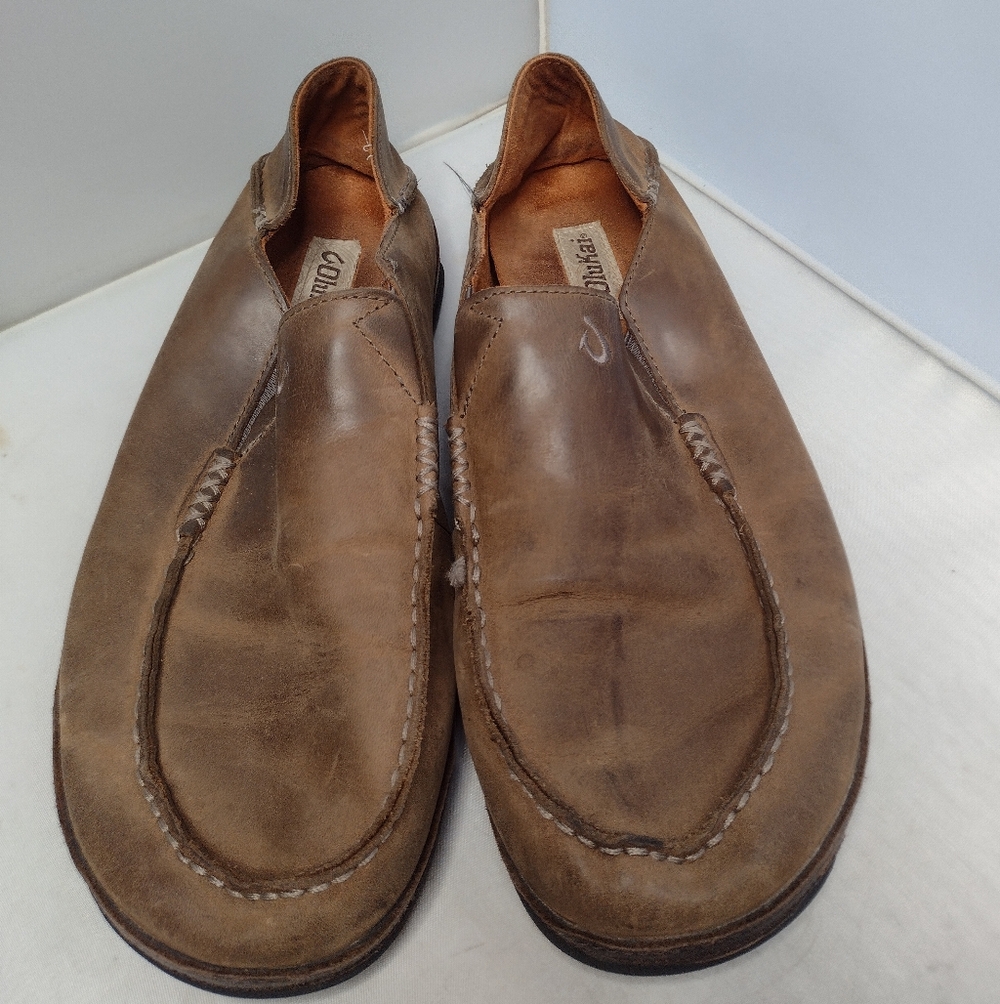 OluKai Moloā Men’s US 12 Leather Slip-On Comfort Loafer Slipper Shoes RR